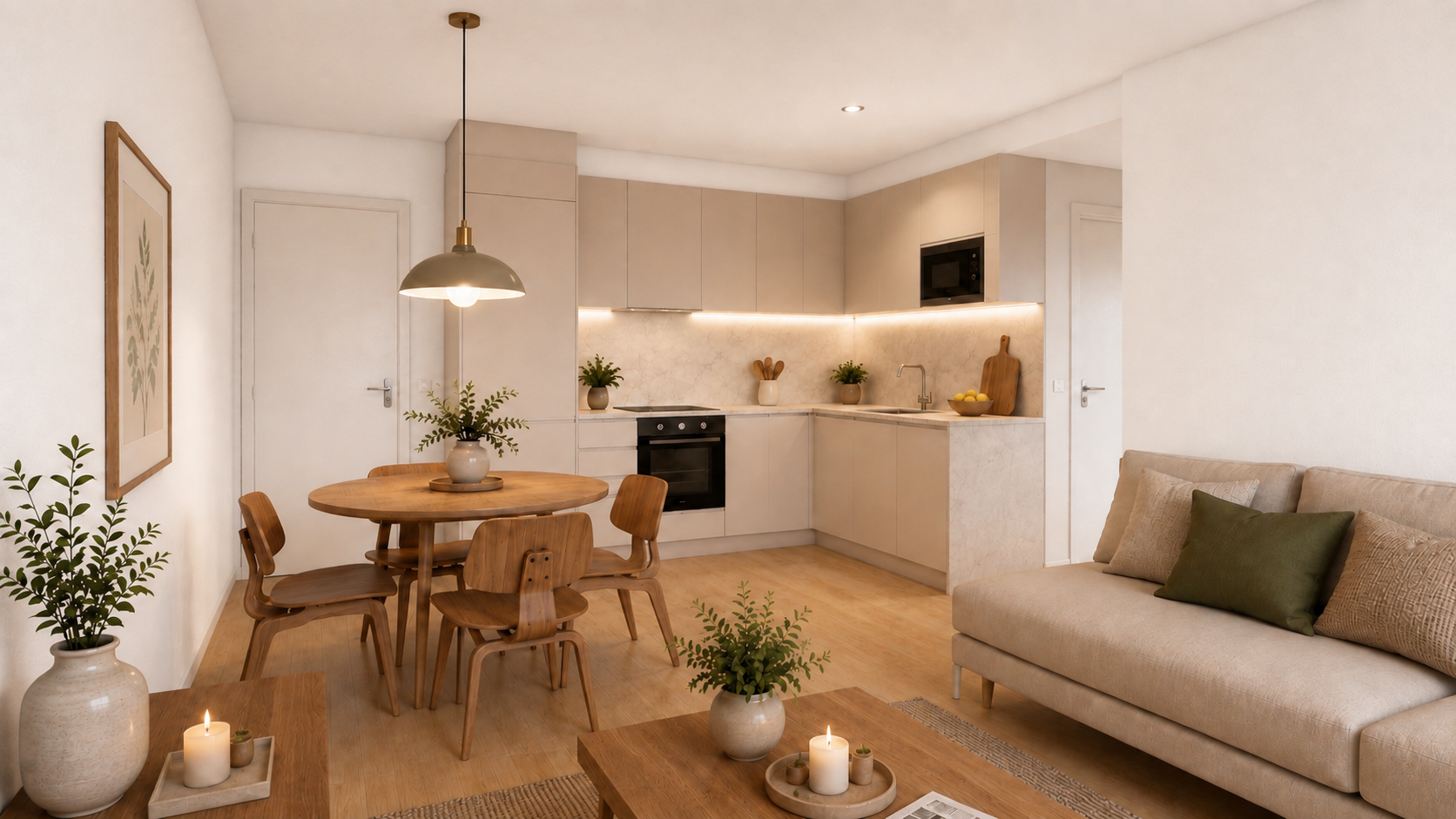 Cocina abierta equipada en Residencial Canet Azul