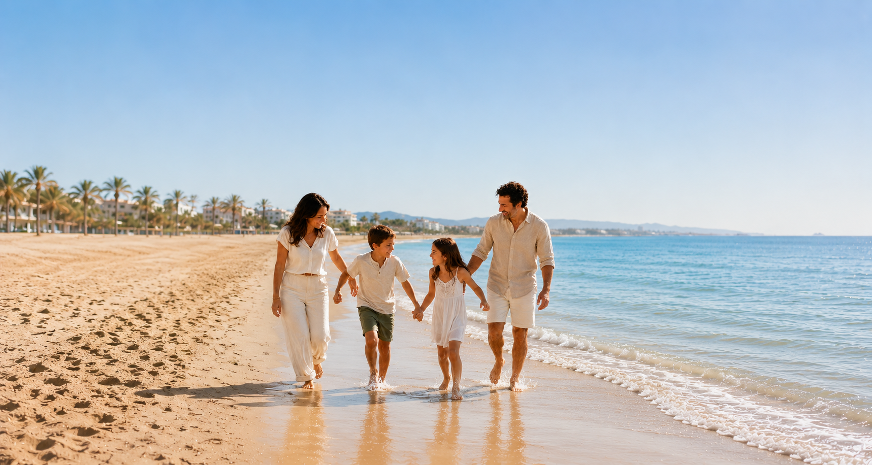 Familia paseando por la playa de Canet d'en Berenguer